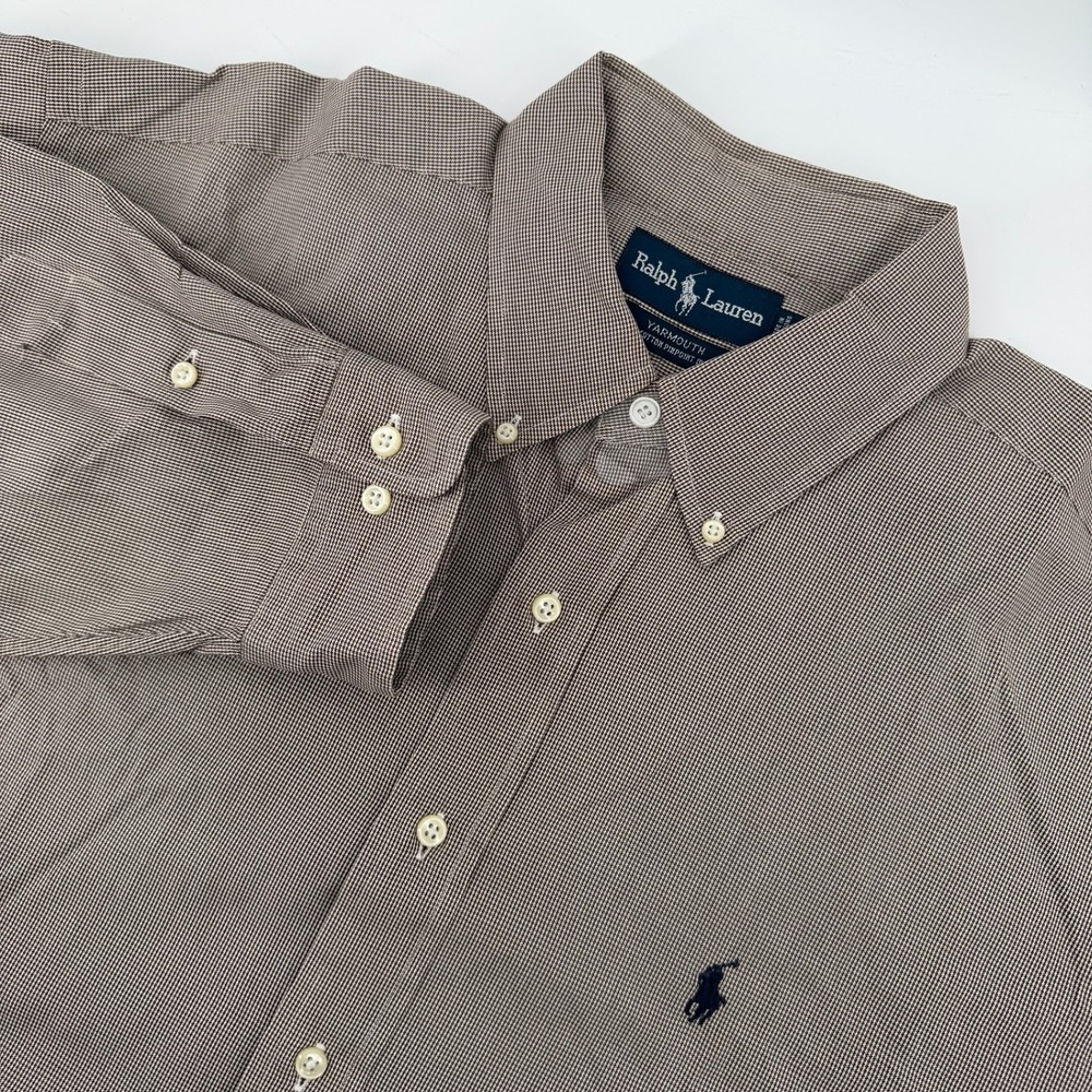 Ralph Lauren Yarmouth 17 34/35 Brown Check Pinpoint Oxford Button Down Shirt‎